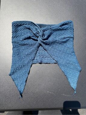 Textured Blue Twist Front Bandeau Top